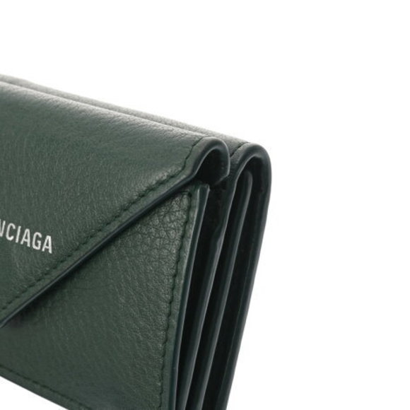 BALENCIAGA Paper Mini Wallet Green Leather Trifold - Picture 6 of 12